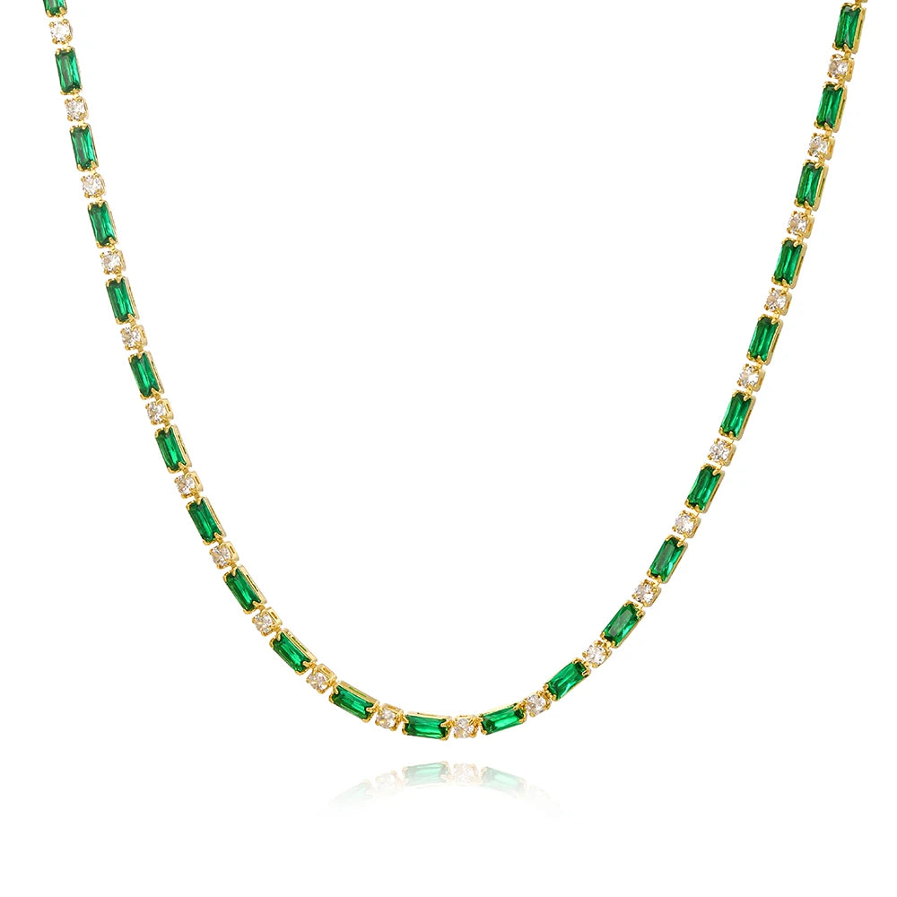 Collana a catena da tennis Hip Hop con zirconi cubici verdi stile misto CZ per donna Gioielli girocollo in oro 18 carati con smeraldi di cristallo per feste di strada
