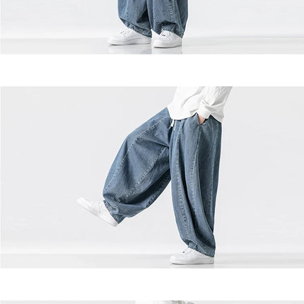 Pantaloni casual da uomo Jeans in stile giapponese Pantaloni larghi da uomo Hip Hop Lanterna Streetwear Pantaloni da uomo in denim oversize a gamba larga