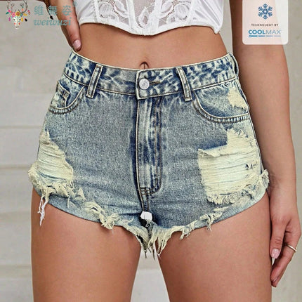 Women's High Rise Light Wash Destroyed Denim Shorts Casual Jeans Summer Fashion Must-Havefor Teen Girls Ripped Hem Jean Hotpants PlatiNum