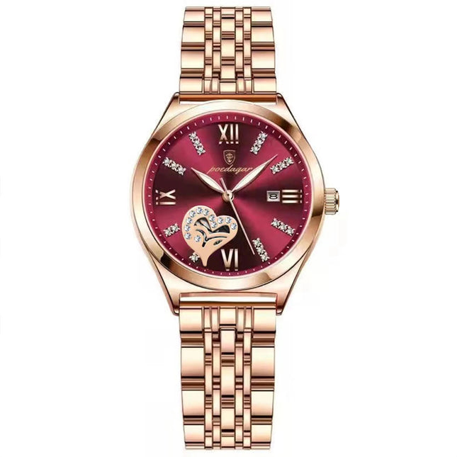 POEDAGAR Orologi di lusso da donna Orologio da donna impermeabile con data luminosa in acciaio inossidabile Orologio da polso da donna al quarzo alla moda elegante platinumshop