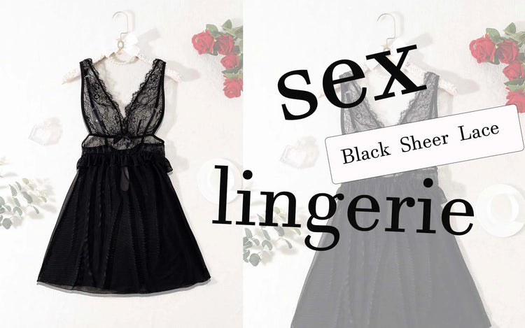 Lingerie sexy nera trasparente, camicia da notte in pizzo da donna, camicia da notte sexy senza maniche da donna con tessuto a rete, scollo a V.lingerie