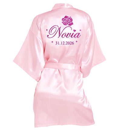 Nome personalizzato Data Accappatoio da sposa Abito da sposa in seta sintetica Sposa Damigella d'onore Abiti da sposa Donna Addio al nubilato