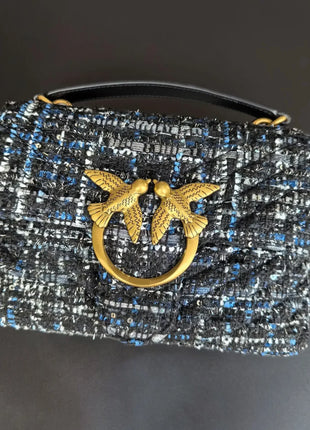 Nuova Borsa a Tracolla/Crossbody da Donna 2026 Ispirata a Pinko in Tweed con Cigno, in Vera Pelle