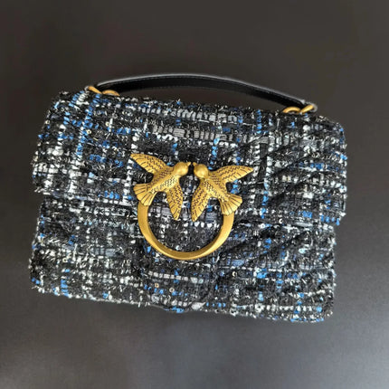 Nuova Borsa a Tracolla/Crossbody da Donna 2026 Ispirata a Pinko in Tweed con Cigno, in Vera Pelle