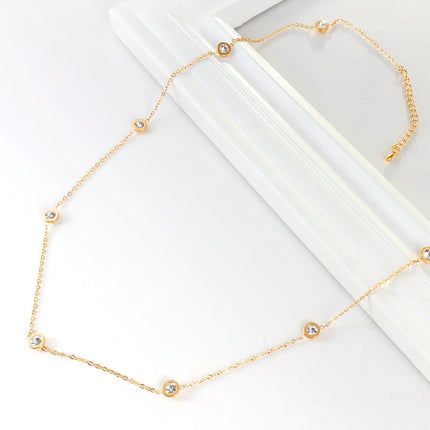 LUXUSTEEL Round CZ Pendant Necklace For Women White Colorful Cubic Zirconia Stainless Steel Collar Simple Luxury Wedding Jewelry PlatiNum