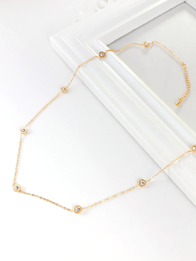 LUXUSTEEL Round CZ Pendant Necklace For Women White Colorful Cubic Zirconia Stainless Steel Collar Simple Luxury Wedding Jewelry PlatiNum