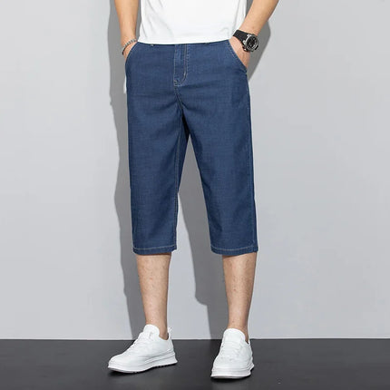 Pantaloncini jeans da uomo estivi sottili in Lyocell Blu Grigio Stile classico Elasticità Pantaloncini di jeans casual da lavoro leggeri e dritti da uomo