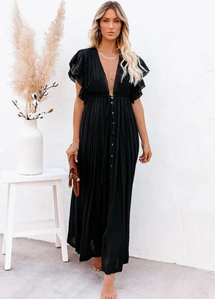 Costume da bagno donna taglie forti copricostume con scollo a V profondo costume da bagno Bikini Coverup abito lungo Kimono caftano diviso platinumshop