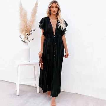 Costume da bagno donna taglie forti copricostume con scollo a V profondo costume da bagno Bikini Coverup abito lungo Kimono caftano diviso platinumshop