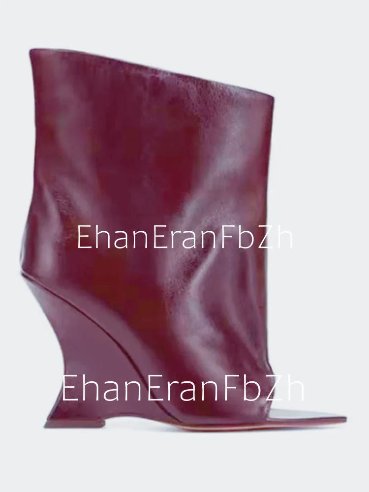 2025Ladies' Spring and Summer New Fish Mouth Slope High Heel Knee Boots, Fashionable Pointed Fashion Show Medium Cool Boots PlatiNum
