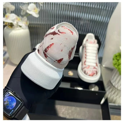 American European Fashion Casual Shoes Unisex White Platform Sneakers Man Sport Shoes In Printing Leather Women Heighten Loafers
