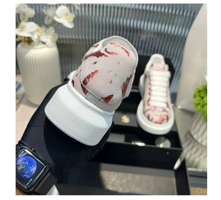 American European Fashion Casual Shoes Unisex White Platform Sneakers Man Sport Shoes In Printing Leather Women Heighten Loafers