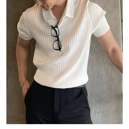 Men's Slim Fit Solid Color Stretchy Polo Shirt Sexy Fashion Trendy Cotton Casual Top Comfortable Elastic Summer Clothes