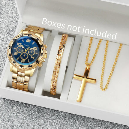 3 pz/set moda quadrante grande orologio al quarzo da uomo orologi da uomo d'affari di lusso collana braccialetto set Reloj Hombre (senza scatola) platinumshop