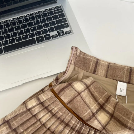 Plaid Pleated Mini Skirt Thick Wool Short Skirt High Waist Box-pleat Miniskirt for Women Teen-girl Preppy Style Outfit PlatiNum