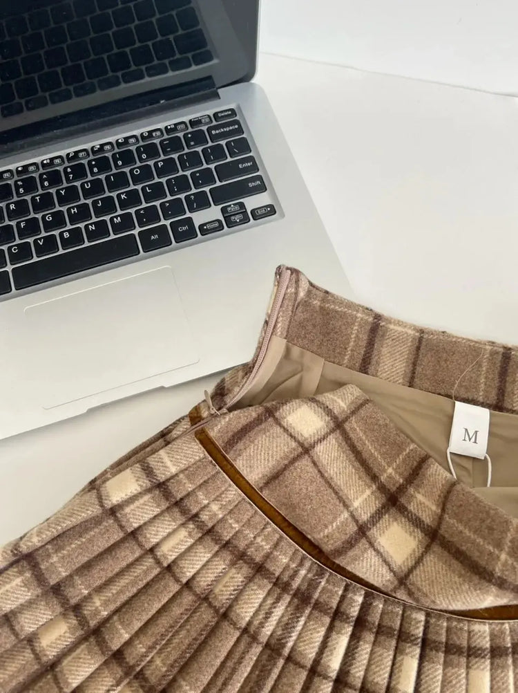 Plaid Pleated Mini Skirt Thick Wool Short Skirt High Waist Box-pleat Miniskirt for Women Teen-girl Preppy Style Outfit PlatiNum