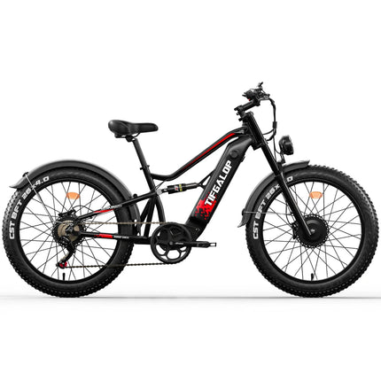 Bicicletta elettrica potente da 3000W, velocità massima di 60km/h, TIFGALOP ES7pro, pneumatici fat da 26 pollici, doppio motore per tutti i terreni, bici elettrica per adulti.