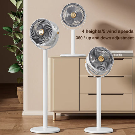 Ventilatore da Pavimento Moderno a Circolazione d'Aria, 4 Altezze, 5 Velocità, Silenzioso, Regolabile, Multi-Angolo, Rinfrescatore da Scrivania per Casa, Cucina, Ufficio e Campeggio