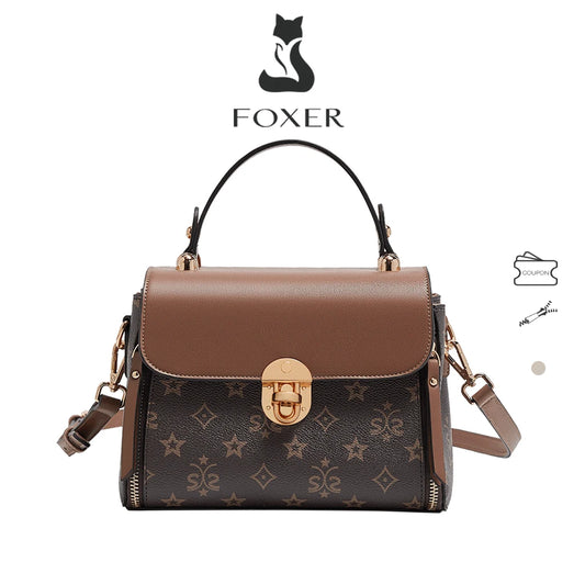 FOXER 2025 Autumn Winter Women's Handbag PVC Leather Shoulder Bag Retro Fashion Plaid Messenger Bag Large Capaci Crossbody Purse