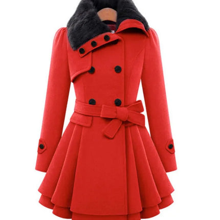 women woolen coat 2026 New fitted mid-length woolen coat double-breasted thickened overcoat + belt women's clothing
