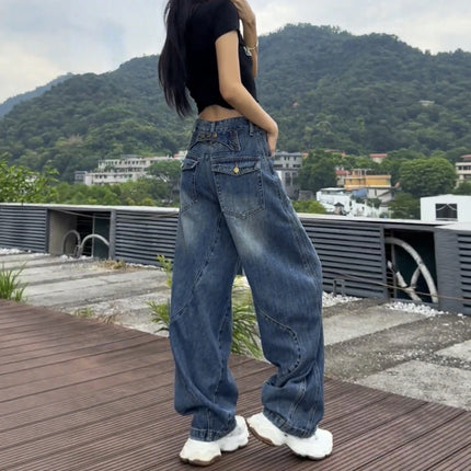 Jeans a gamba larga a vita alta Pantaloni in denim sottile da donna Jeans larghi dritti a figura intera taglie forti Sle casual
