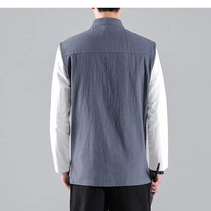 Canotte da uomo senza maniche in cotone stile cinese, gilet casual vintage, gilet estivi traspiranti, magliette larghe da uomo, abito Tang
