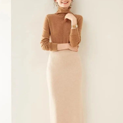 Women'S Winter Wool Skirt Knitted Hip Hugging Skirt Mid Length High Waist Large Thickened Slit One-Step Skirt Ropa Para Mujer PlatiNum