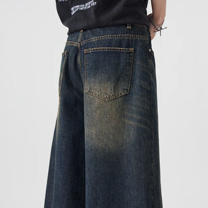 Pantaloncini Seven-Five in denim non elastico da uomo, vestibilità ampia, vestibilità ampia, versatile, stile semplice, casual