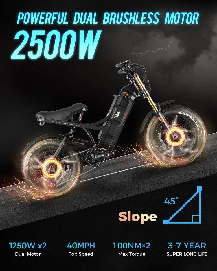 【Ultimo Modello 2026】eAhora-Romeo ll Bicicletta Elettrica 2500W Doppio Motore Batteria al Litio 52V60AH Bici Elettrica Fuoristrada Freni Idraulici Doppi e-bike