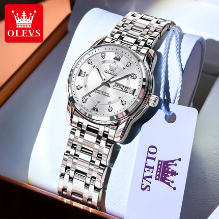 OLEVS 5513 Orologio da uomo Orologio luminoso impermeabile al quarzo originale di marca di moda per uomo Scatola per orologio con doppio calendario in acciaio inossidabile platinumshop