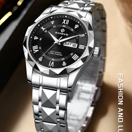 BANGWEI Orologio da donna Orologio di moda classico elegante di lussoBusiness Casual Data Orologi da donna al quarzo luminoso impermeabile in acciaio inossidabile platinumshop