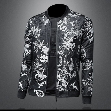 Minglu Autumn Winter Stand Collar Men's Jackets Luxury Pattern Pattern Long Sleeve Business Casual Male Coats Plus Size 5XL