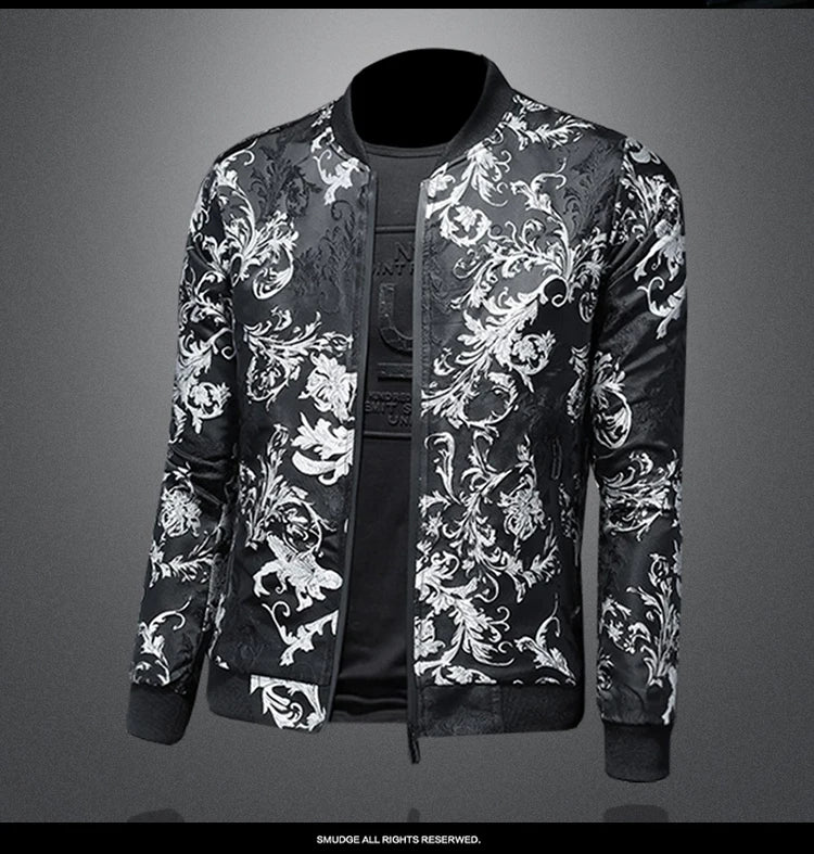 Minglu Autumn Winter Stand Collar Men's Jackets Luxury Pattern Pattern Long Sleeve Business Casual Male Coats Plus Size 5XL