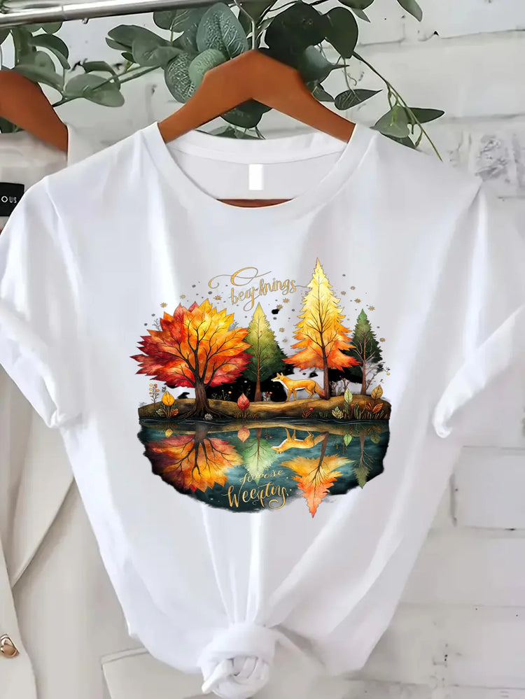 Comoda maglietta con stampa da donna T-shirt floreale Harvest the Moments |   Maglietta da donna ispirata all'autunno