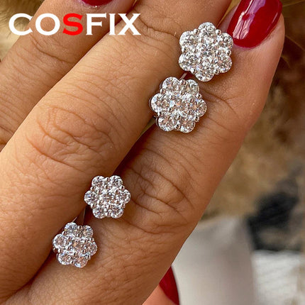 Moissanite Stud Earrings for Women Luxury Women Full Moissanite Stud Earrings Flower D Color Women's Moissanite Set Jewerly PlatiNum