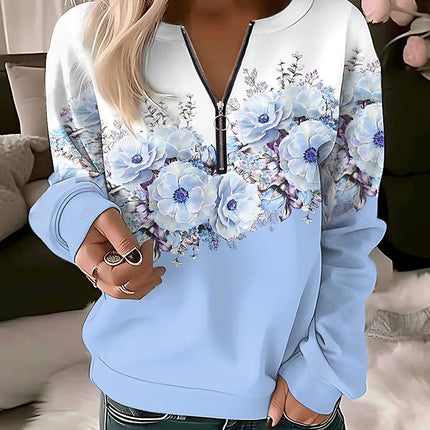 Women's Hoodies Women Fashion Floral Hoodies Flower Painting Sweatshirt Zip Up Hoodie Oversized Sudaderas Harajuku Coats Elegant