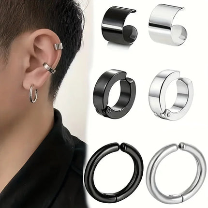 Orecchini a clip per osso dell'orecchio in acciaio inossidabile da uomo da 2 pezzi - Clip per orecchie alla moda e durevoli per uomo Gioielli con orecchini finti non penetranti platinumshop