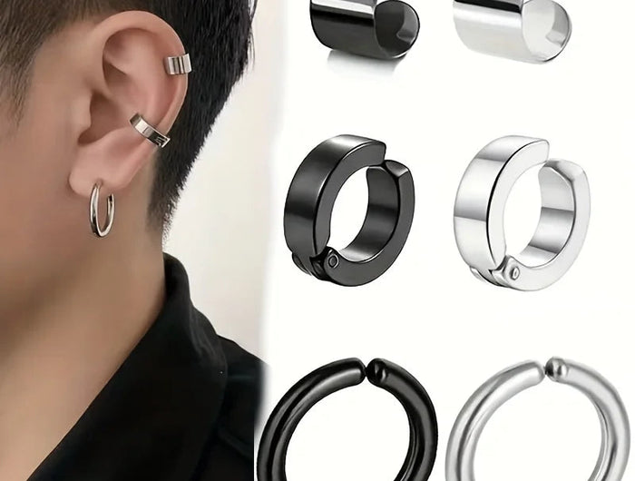 Orecchini a clip per osso dell'orecchio in acciaio inossidabile da uomo da 2 pezzi - Clip per orecchie alla moda e durevoli per uomo Gioielli con orecchini finti non penetranti platinumshop