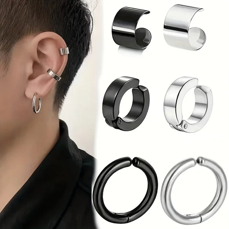 Orecchini a clip per osso dell'orecchio in acciaio inossidabile da uomo da 2 pezzi - Clip per orecchie alla moda e durevoli per uomo Gioielli con orecchini finti non penetranti platinumshop