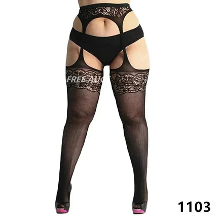 FREEAUCE Plus Size Hollow Mesh Fishnet Sexy sopra il ginocchio Calzini alti alla coscia Top in pizzo nero Stay Up Calze antiscivolo per le donne XXXL