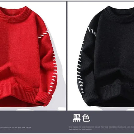 Solid Color Trendy Loose Knit Sweater With Coarse Yarn Weaving Pattern For Autumn And Winter Men's Top And Street Pullover