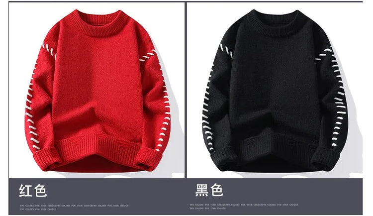 Solid Color Trendy Loose Knit Sweater With Coarse Yarn Weaving Pattern For Autumn And Winter Men's Top And Street Pullover