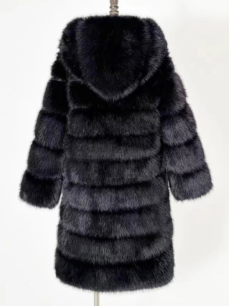 ZADORIN Luxury Long Hooded Spliced Fluffy Faux Fur Coat Woman Clothing Long Sleeve Warm Winter Coat Faux Fur Jacket Ladies Coats