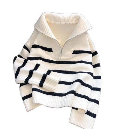 Sweater Hoodie Women's 2026 New Zipper Striped Bottom Pad Short Fashion High end Women's Sweater