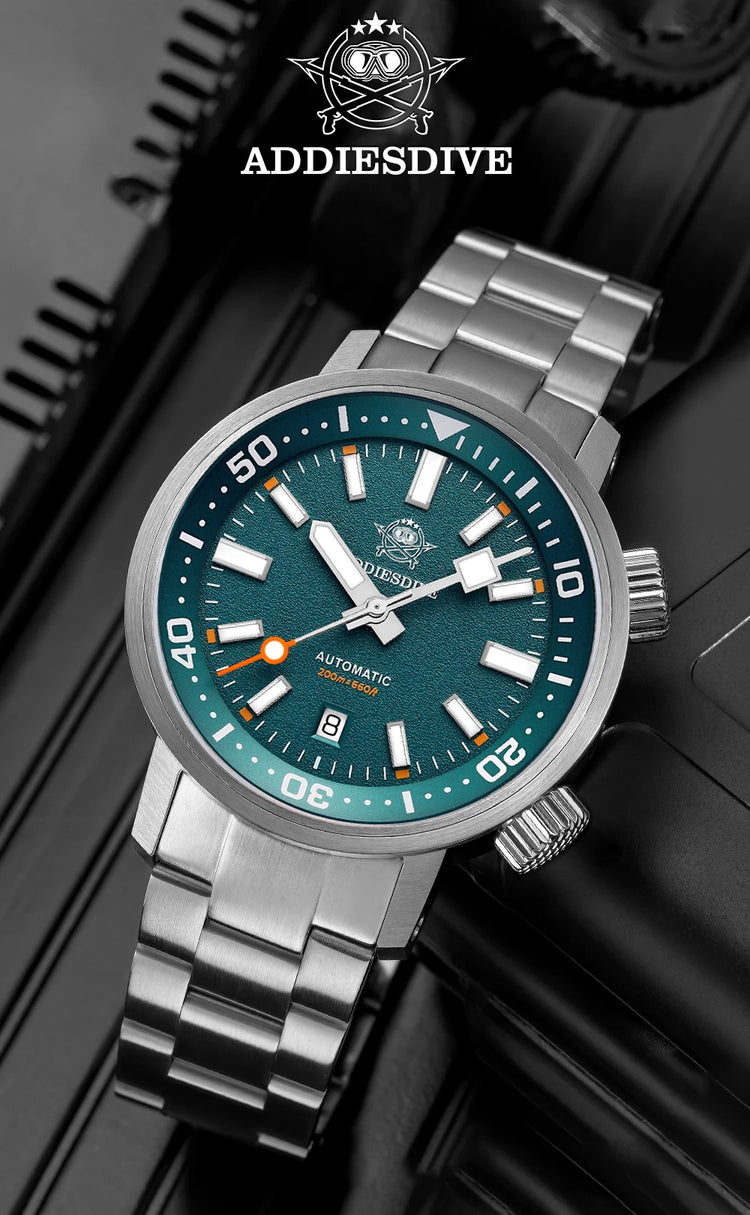 ADDIESDIVE 200M Automatic Dive Watch Men Japanese 8215 Sapphire Stainless Steel Luminous Mechanical Diving Wristwatch BGW9 Hands