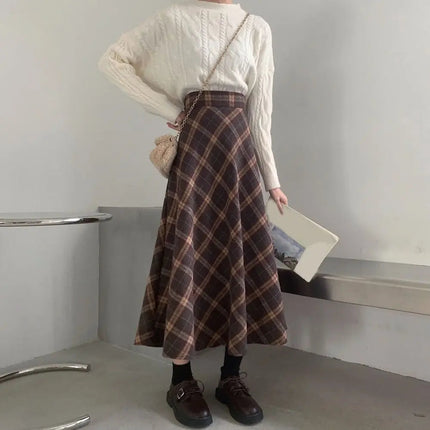 Retro High Waist Retro Plaid Skirt Slim Fit Classical High Waist Long Skirt Preppy Style Winter Autumu A-line Half Dress Autumn PlatiNum
