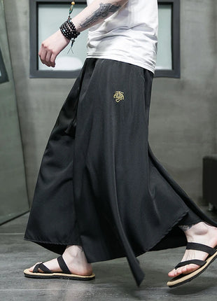 Nuovi pantaloni da uomo a gamba larga ricamati pantaloni Harajuku oversize larghi casual samurai pantaloni lanterna tradizionali retrò giapponesi da uomo