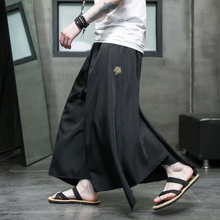 Nuovi pantaloni da uomo a gamba larga ricamati pantaloni Harajuku oversize larghi casual samurai pantaloni lanterna tradizionali retrò giapponesi da uomo
