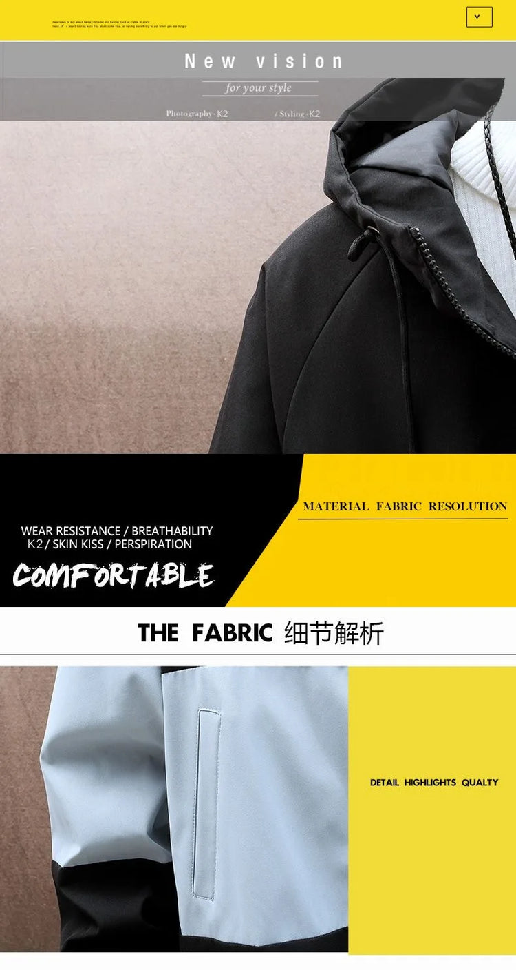 2023 Spring and Autumn New Fashion Hooded Tooling Jacket Men's Casual Loose Comfortable Waterproof High-Quality Large Size Coat