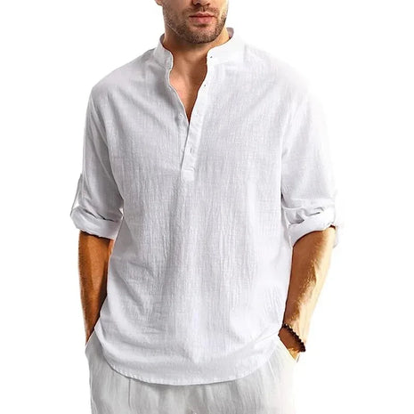 Nouveaux t-shirts pour hommes en coton et lin Chemises boutonnées à manches longues Chemises de plage Henley T-shirts hawaïens pour hommes T-shirts respirants